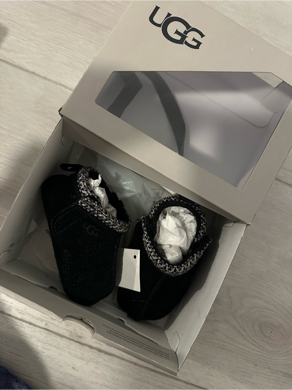 UGG Kids Black Knit-Trim Booties